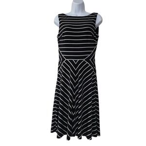 Lauren Ralph Lauren Womens Midi Dress Black 6 Sleeveless Striped Chevron Ruffled